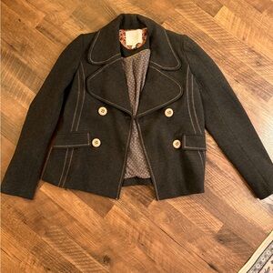 Anthropologie Charcoal Double-Breasted Blazer